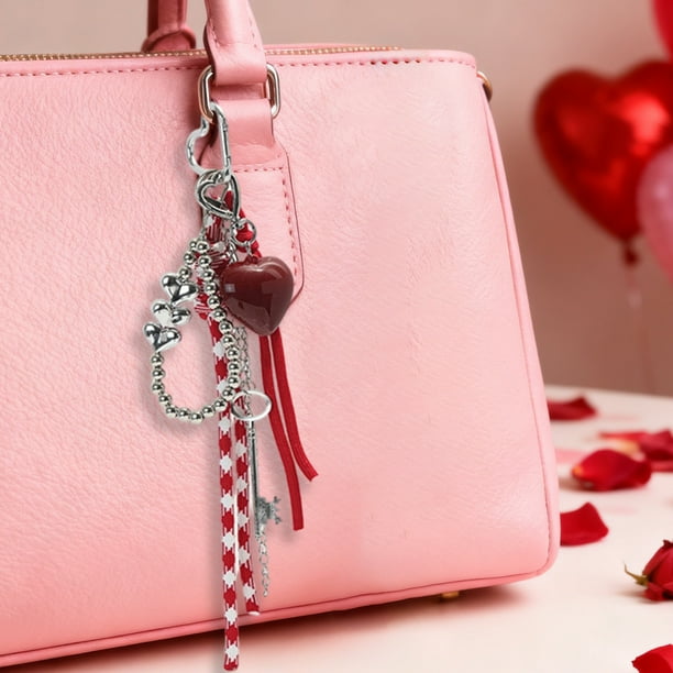 Accesorios para bolsos Miu con lazo rojo, llavero para coche, llavero de fibra de poliéster