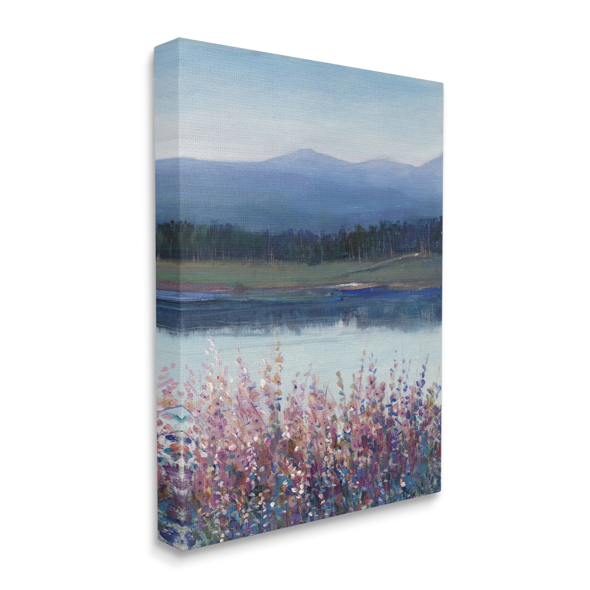 Stupell Industries Lilacs By Lake Mountain Landscape Coastal Painting Gallery Wrapped Canvas Print Wall Art