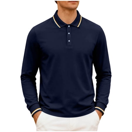hoksml Men s Business Casual Pullover - Solid Color Long Sleeve Collared Golf Shirt with Buttons
