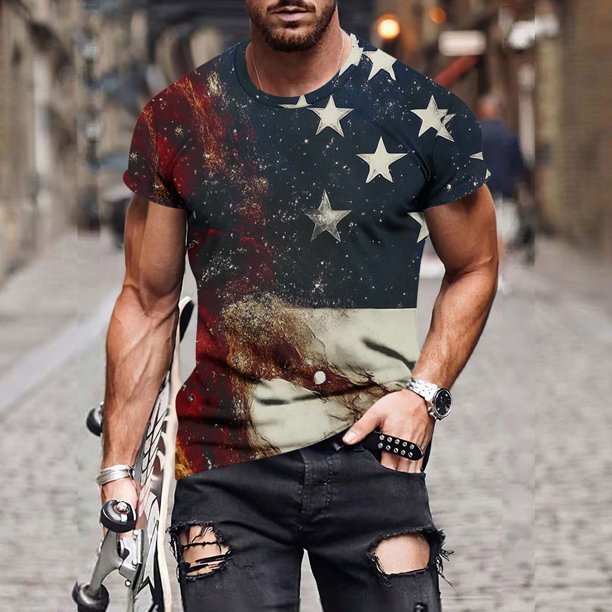 Tops para hombre, blusas y camisas de manga corta con cuello redondo para hombre, camiseta con cuello redondo y estampado para hombre, blusa informal de poliéster de manga corta a la moda para hombre.