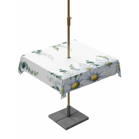Outdoor Tablecloth with Umbrella Hole for Patio/Picnic/Party/Camping, Daisy Eucalyptus Waterproof Table Cloth Square Cover Washable, Farmhouse Weeping Botanical (54"x 54")