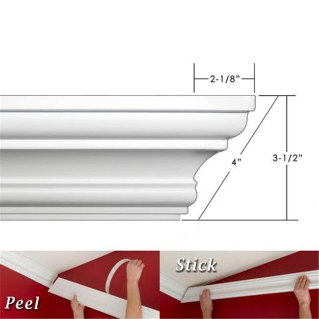 4" Peel & Stick Easy Crown Molding XL room kit 100' Kit makes Pre-cut corners 3M 
