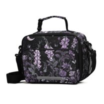 FORMRS Student Lunch Bag Insulated Reusable Cooler Box with Zipper Pockets, Light Purple Flowers