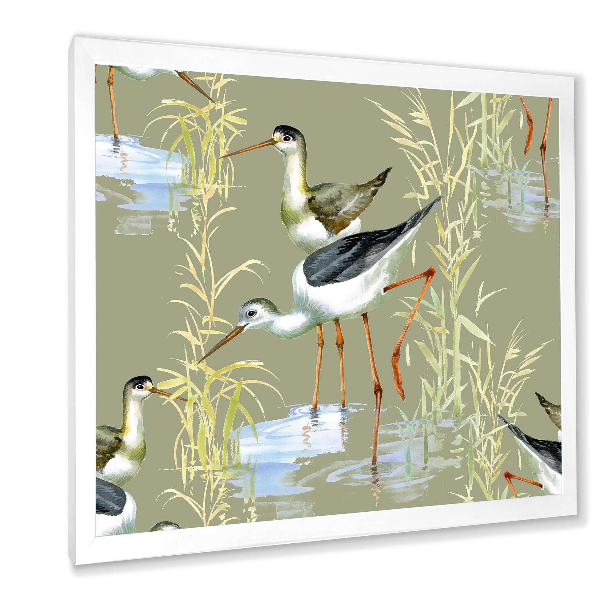 Designart 'Herons Birds In The Gray Water' Farmhouse Framed Art Print