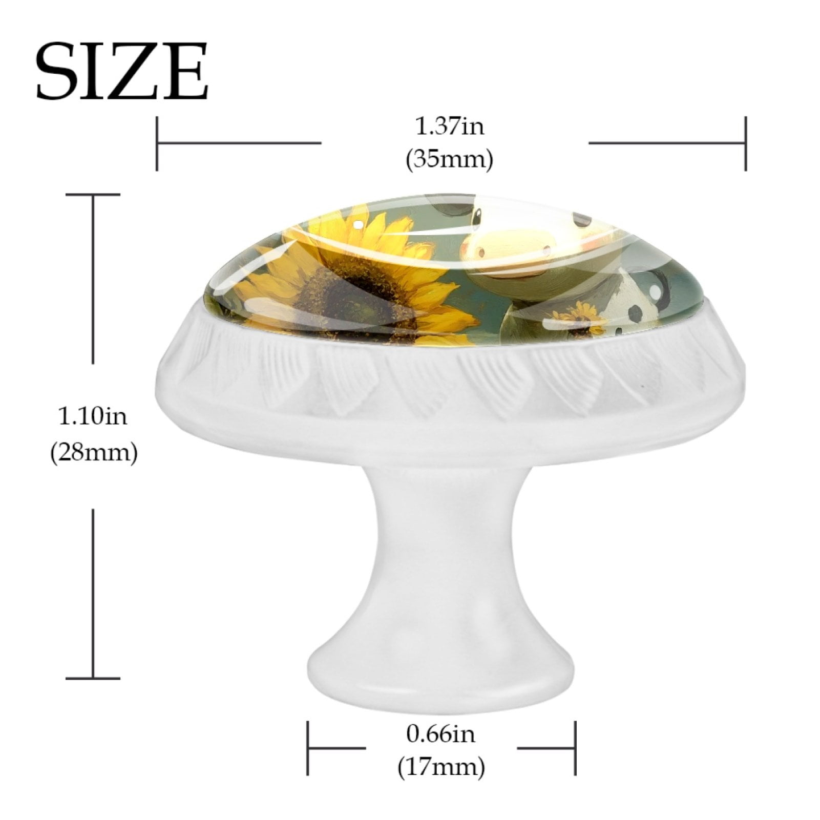 4 Pcs Cow and Sunflower Knobs for Kitchen Cabinet Cupboard Dresser Bookcase Drawer Pulls Handles Round Home Decor