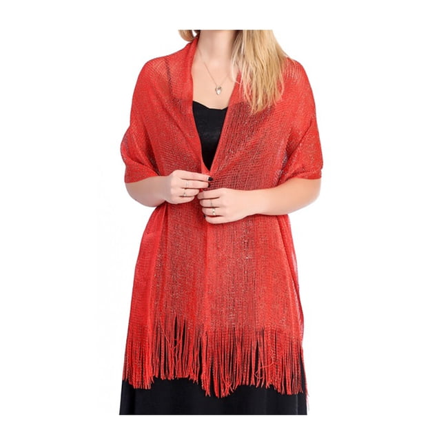 Guardurnaity Bufanda brillante de lujo, chal para sombra de protección solar, hilo fino femenino, borla de encaje hueco largo, capas de boda, Ropa, zapatos y accesorios Miscelánea Rojo