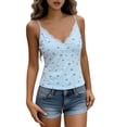 thumbnail image 2 of YMNXA Women's Tank Top Sleeveless Spaghetti Strap V Neck Floral Printed Built In Bra Comfortable Breathable Basic Camisoles For Daily Wear,Blue,One Size, 2 of 6