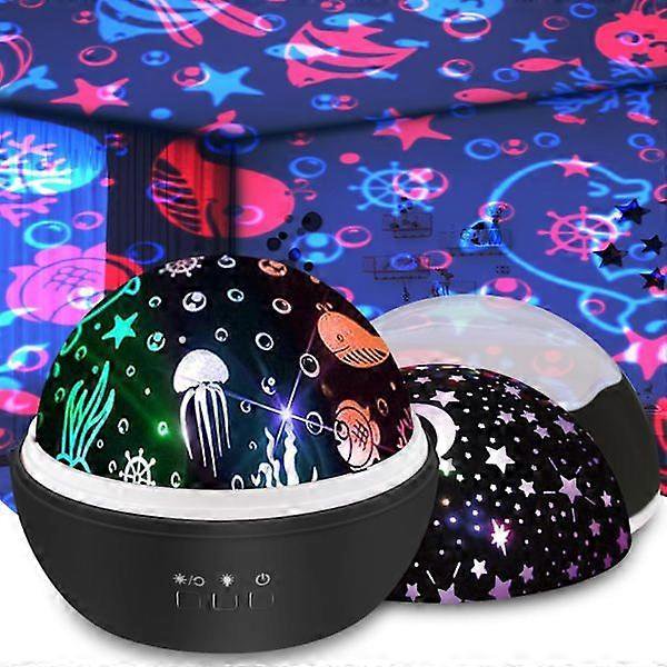 Baby Projector Lamp, Rotating 8-Color Ocean Wave Projector with Star and Underwater Theme Makes Children and Adults Sleep Peacefully - Black
