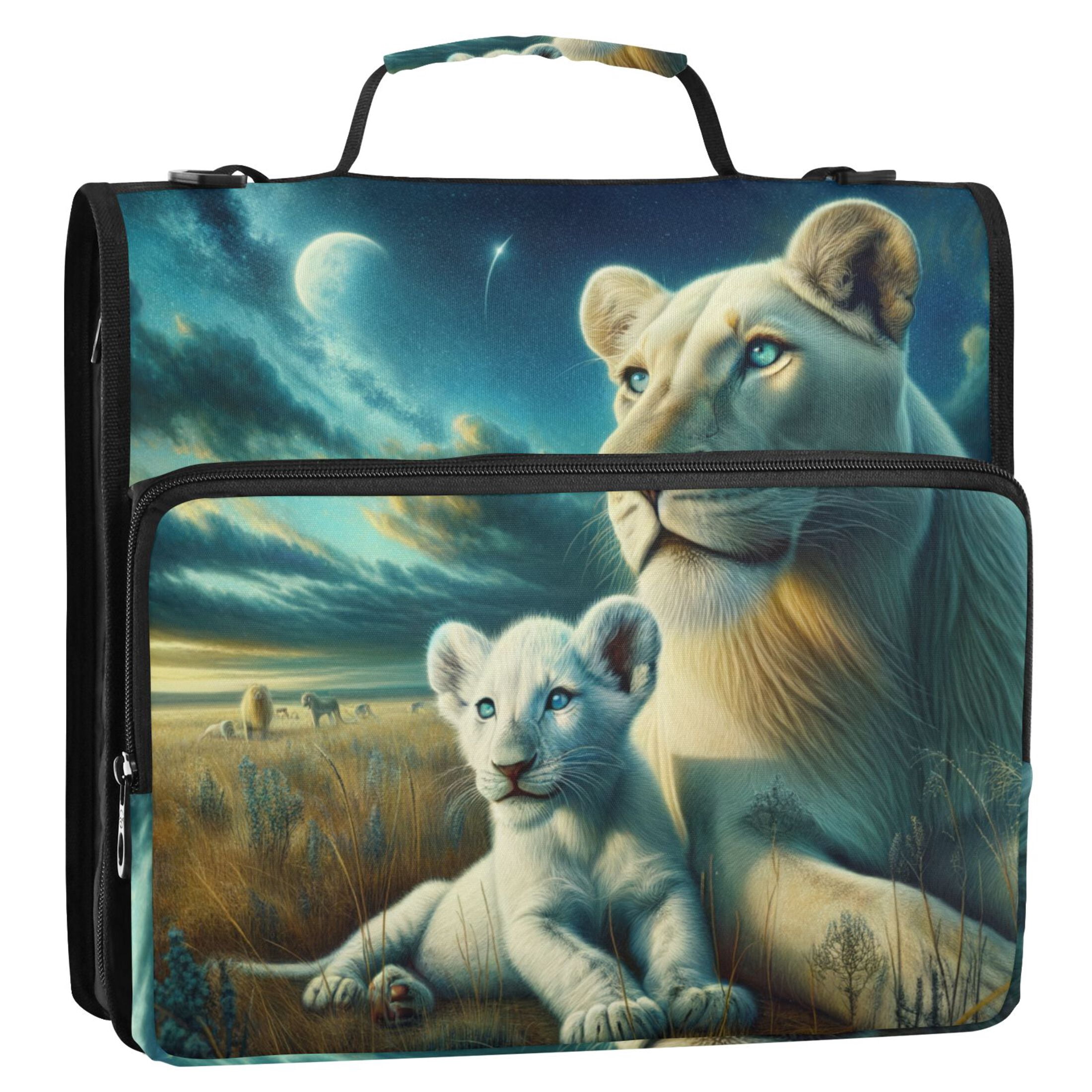 3 Ring Zipper Binder with Shoulder Strap Waterproof Trapper Keeper 2 Inch D-Ring 500 Sheets Capacity Lioness on Grasslands