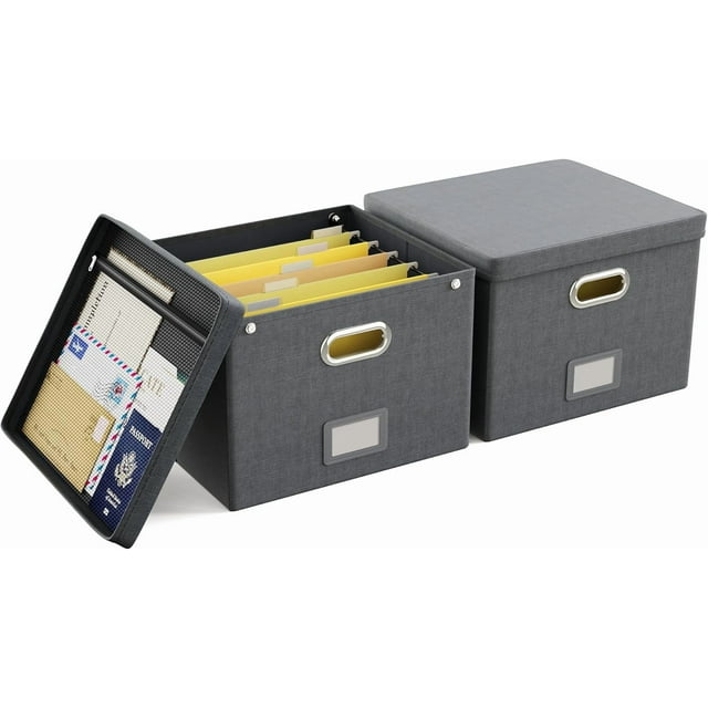 File Organizer Box File Box for Letter Size Files Storage Hanging File Folder Organizer with Mesh Pocket on Lid Portable Filing Box with Handle for Office/Home/School( )
