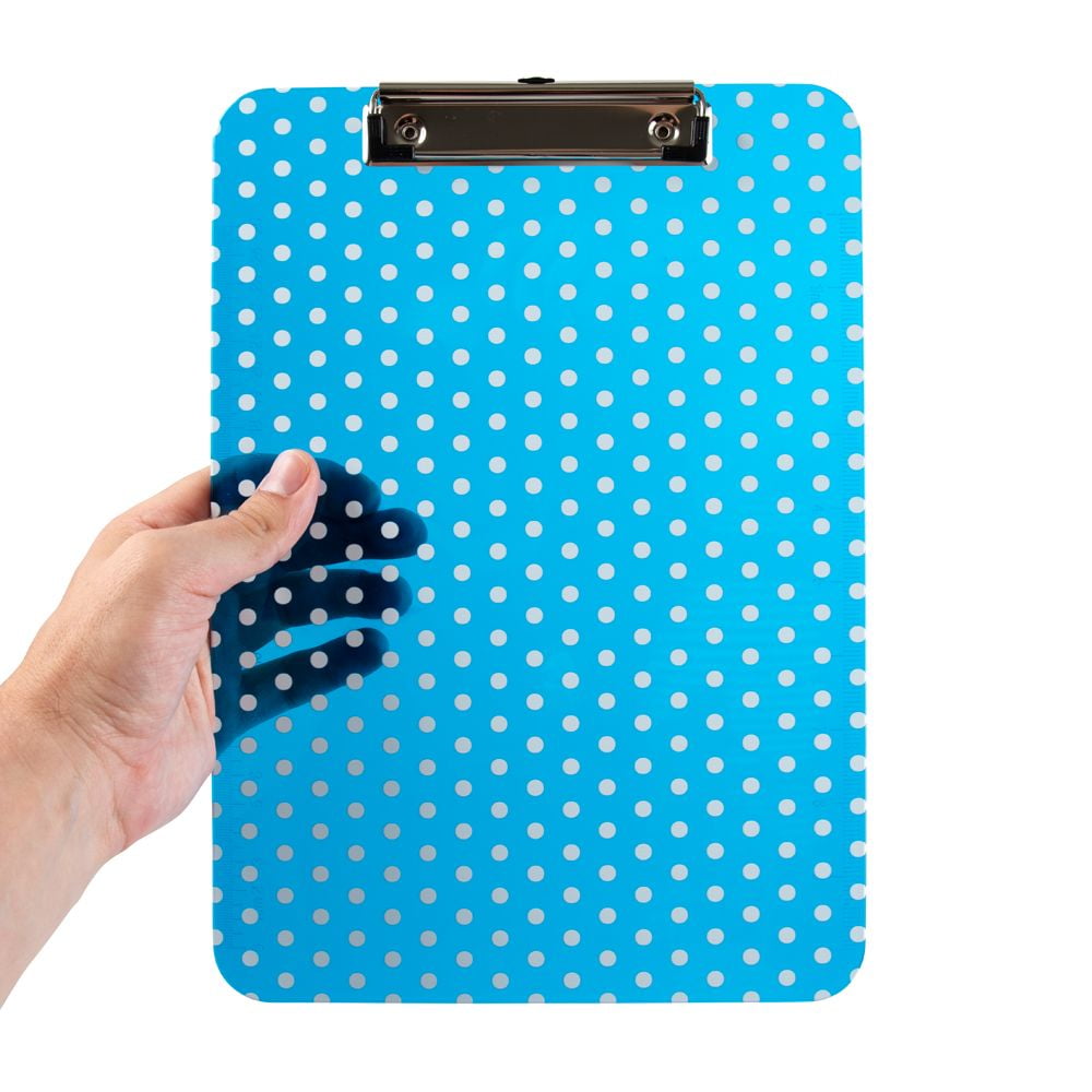 JAM Paper Plastic Clipboard, 9 x 12.5, Blue Polka Dot, 1/Pack
