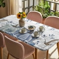 thumbnail image 3 of Thanksgiving Fall Table Cloths for 3 Foot Rectangle Tables, Blue White Pumpkin Leaves Wooden Grain Patio Waterproof Elastic Fitted Tablecloths, Washable Rectangular Table Cover for Camping, 3 of 8
