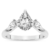 Pear Shape 2 Carat IGI Certified Lab Grown Diamond Ring | 14K White Gold | Joella Three Stone Chevron Diamond Ring | FG-VS1-VS2 Quality Friendly Diamonds