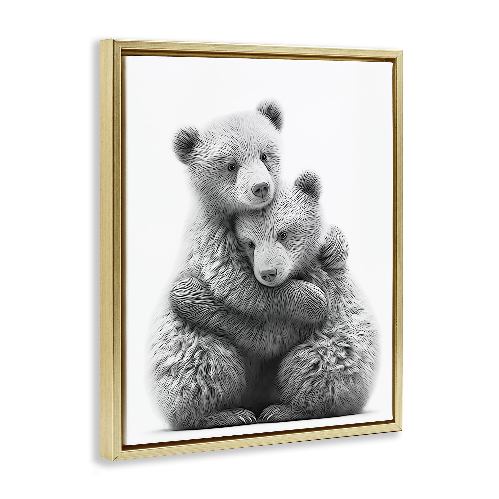 Stupell Industries Two Hugging Bears Animals & Insects Painting Gold Floater Framed Art Print Wall Art, 17 x 21