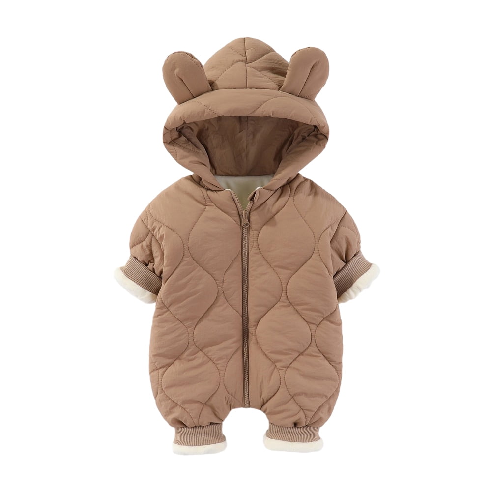 YTDSCS Baby Boys Girls Ears Hooded Bodysuit Infant Zipper Fleece Jumpsuit Newborn Long Sleeve Warm Onesies Fall Winter Cotton Clothes Outfit for 0-12 Months