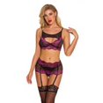 thumbnail image 2 of Conjunto de lencería de encaje sexy para mujer, ropa interior de malla hueca, sujetador, ropa de dormir, púrpura, M Vogacara XX000092-09, 2 of 7