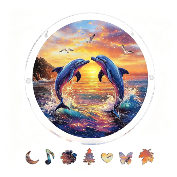 ACDANC Acrylic Suncatcher Puzzle Unique Dolphin Love Song Acrylic Sun Catcher Puzzle Kit for Doors Garden and Window Hanging Diy Suncatcher Kits for Adults 7.4 in
