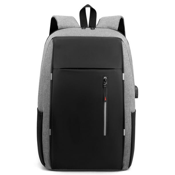 Mochila para portátil con puerto de carga USB para hombres y mujeres, gris claro