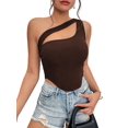 thumbnail image 2 of Womens One Shoulder Sports Bra Sleeveless Workout Yoga Bra Backless Summer Crop Tank Tops Coffee Color M, 2 of 7