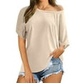 thumbnail image 2 of Bjutir Women Shirts Summer Off Shoulder Shirts Casual Loose Short Sleeve Tunics Tops Beige Xl, 2 of 5
