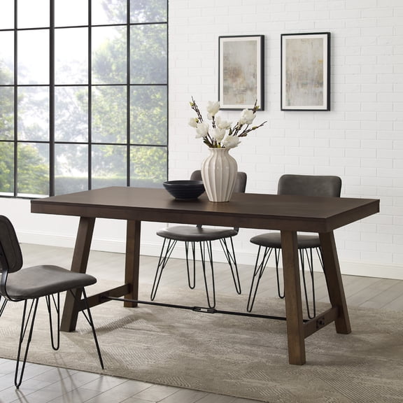 Walker Edison 70" Solid Wood Trestle Dining Table in Dark Brown Oak