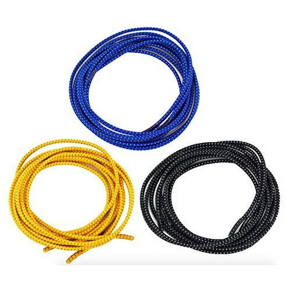 No Tie Stretch Shoelace 3-Pack - Save Time On Tying Shoes, Boots, Sneakers, Loafers - Ideal Athletic & Office Comfort (With Plastic End, Blue, Black & Yellow)