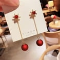 thumbnail image 5 of Snowflake Santa Claus Threader Tassel Earrings for Women Sterling Silver Pins Red Crystal Stock Christmas Hat Dangle Drop Christmas Tree Earring Studs Christmas Party Jewelry, 5 of 12