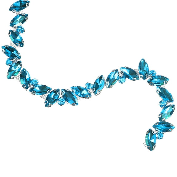 1 Yard Rhinestone Chain Trim, 10mm Bling Shiny Crystal Chain Applique (Lake Blue)