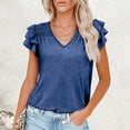 thumbnail image 3 of Mittory Women's Summer Basic Tops Trendy Casual Ruffle Short Sleeve V Neck Plain T Shirts Blouses, 3 of 7