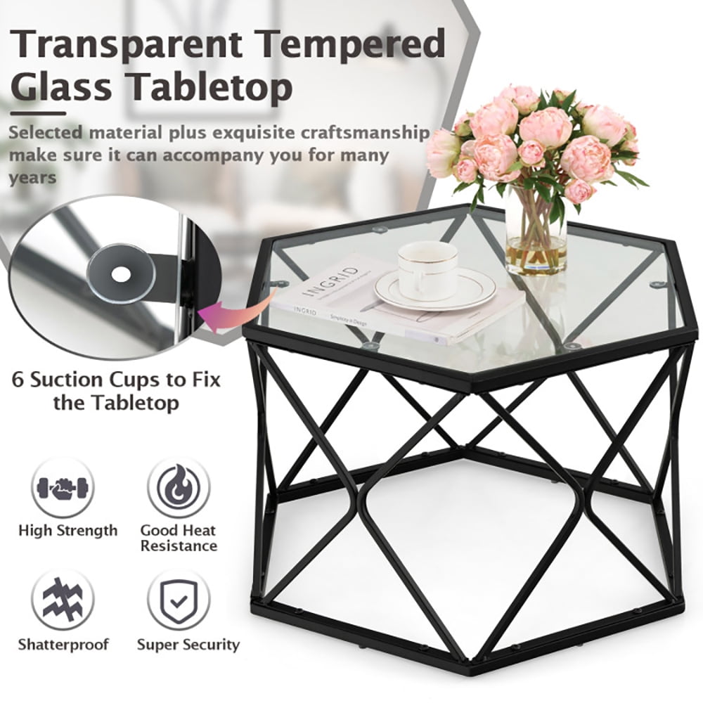 Finihen Coffee Table, Glass Coffee Table, Modern Accent Geometric Glass Coffee Table, for Living Room, Reception Room, Black Finihen Coffee Table, Glass Coffee Table, Modern Accent Geometric Glass Coffee Table, for Living Room, Reception Room, Black