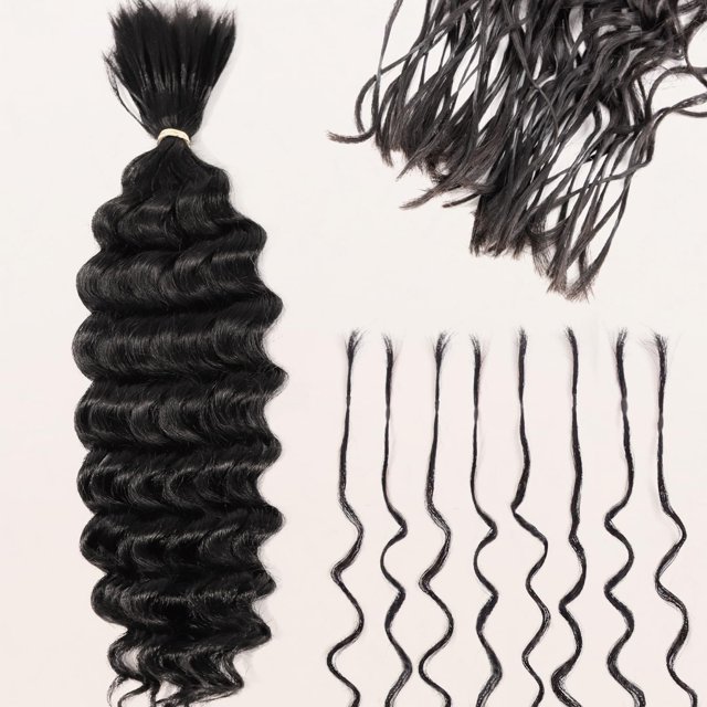 Cabello trenzado humano predividido de onda profunda para trenzas bohemias, cabello a granel, cabello trenzado humano preestirado, onda profunda para mujeres negras (negro natural 18 pulgadas - 160 ra