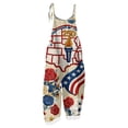 thumbnail image 3 of JULMCOMO 4th of July Jumpsuits for Women 250th Year Cotton Linen Spaghetti Straps Plus Size Red White Blue Overalls Stars Stripes Wide Leg Sleeveless Patriotic Rompers with Pockets Red S, 3 of 6