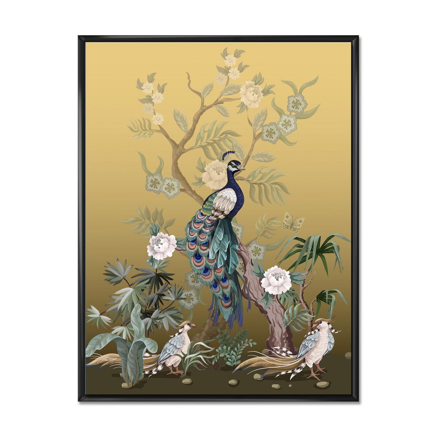 Designart Chinoiserie With Birds and Peonies VI FLOAT FRAME WALL ART