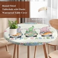thumbnail image 4 of Happy Easter Round Tablecloth, Fitted Table Cover with Elastic for 36"-44" Round Tables, Spring Gnomes Rabbit Eggs Floral Lattice Table Cloth Outdoor Indoor Dinning Party Waterproof Tablecloths, 4 of 7