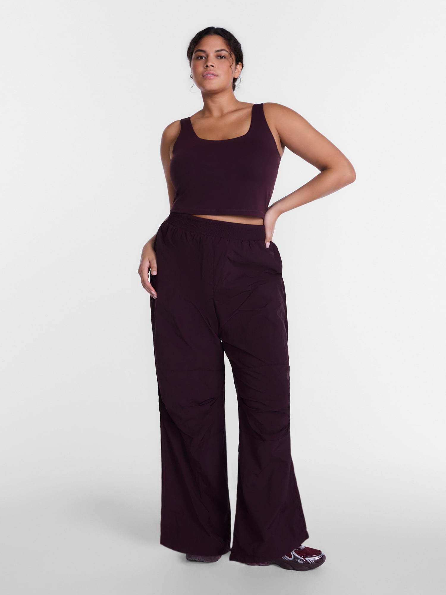 Avia Women's and Women's Plus Crinkle Pants with Pleated Knees, 28" Inseam, Sizes XS-4X