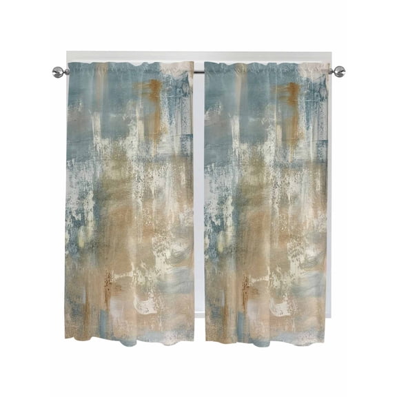 Blue Brown Living Room Curtains 2 Panel, Vintage Modern Oil Painting Art Abstract Cafe Window Treatment, Extra Long Farmhouse Bedroom Bathroom Kitchen Curtains Drapes 104"x72"