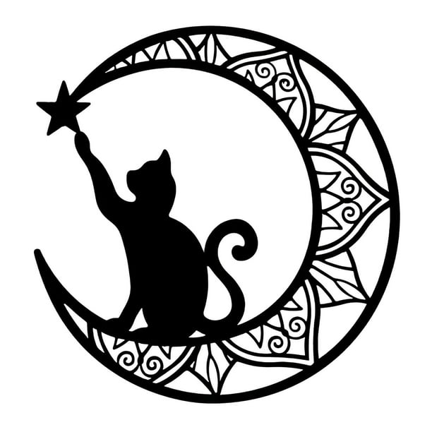 Placa decorativa de metal con silueta de negro, fácil de colgar, diseño , ideal como regalo para amantes de los gatos, para baño, puerta,