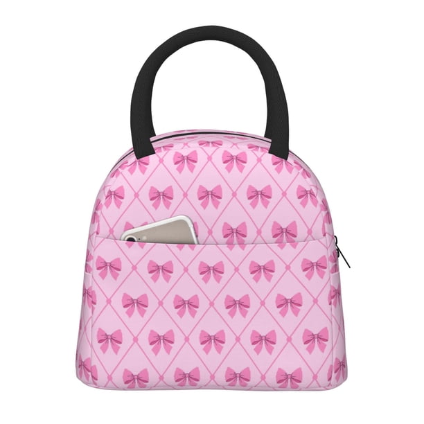 Fotbe Pink bows Bolsa de Almuerzo con Estampado, Lonchera Aislada, Contenedor de Comida Reutilizable Tipo Cooler a Prueba de Fugas
