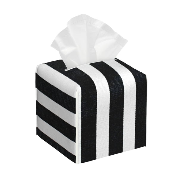 Fotbe Black And White Stripes Porta Pañuelos Decorativo de Cuero, Caja Cuadrada Moderna para Pañuelos Faciales, Organizador y Dispensador 5x5x5''