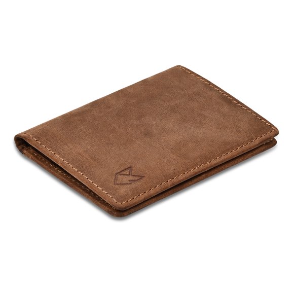 FOXHACKLE Slim Leather Card Holder for Men & Women | Bifold RFID Blocking Thin Credit Card Case Wallet | Minimalist Small Card Wallet | Light Brown
