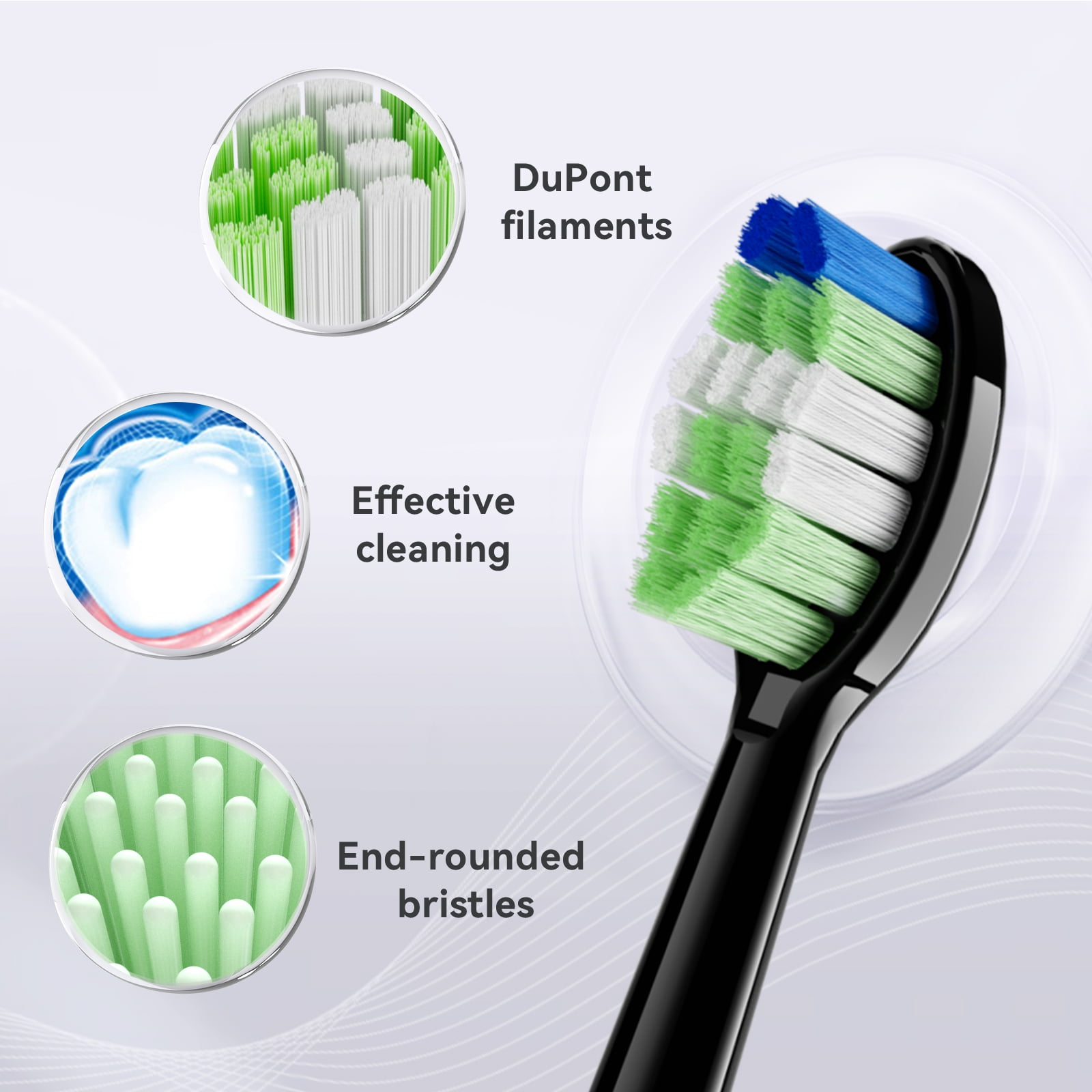JTF Sonic Smart Toothbrush Genuine Standard Brush Heads, 4 Pack, Black, P200