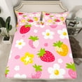 thumbnail image 2 of Manfei Strawberry Child Twin Sheet Sets, Cartoon Fruit Print Twin Fitted Sheet, Pink Blossoms Floral Flat Sheet, Lightweight Room Decor, 3-Piece, 2 of 7