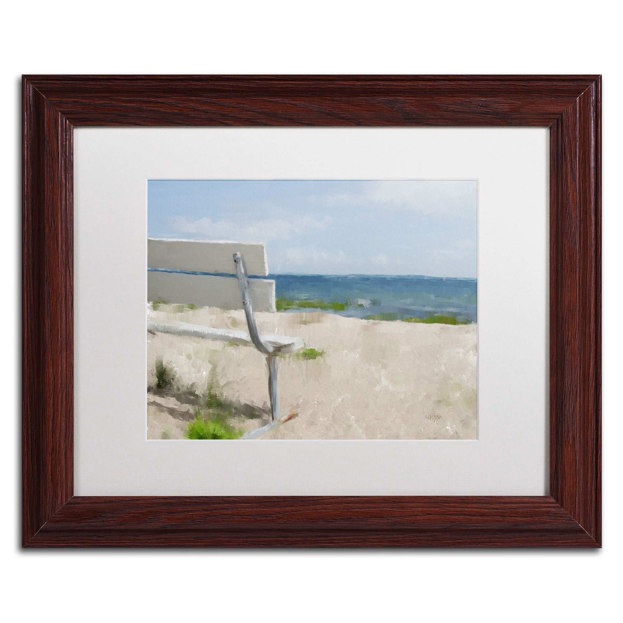 Trademark Fine Art "Beach on Long Island Sound" Canvas Art by Lois Bryan, White Mat, Wood Frame