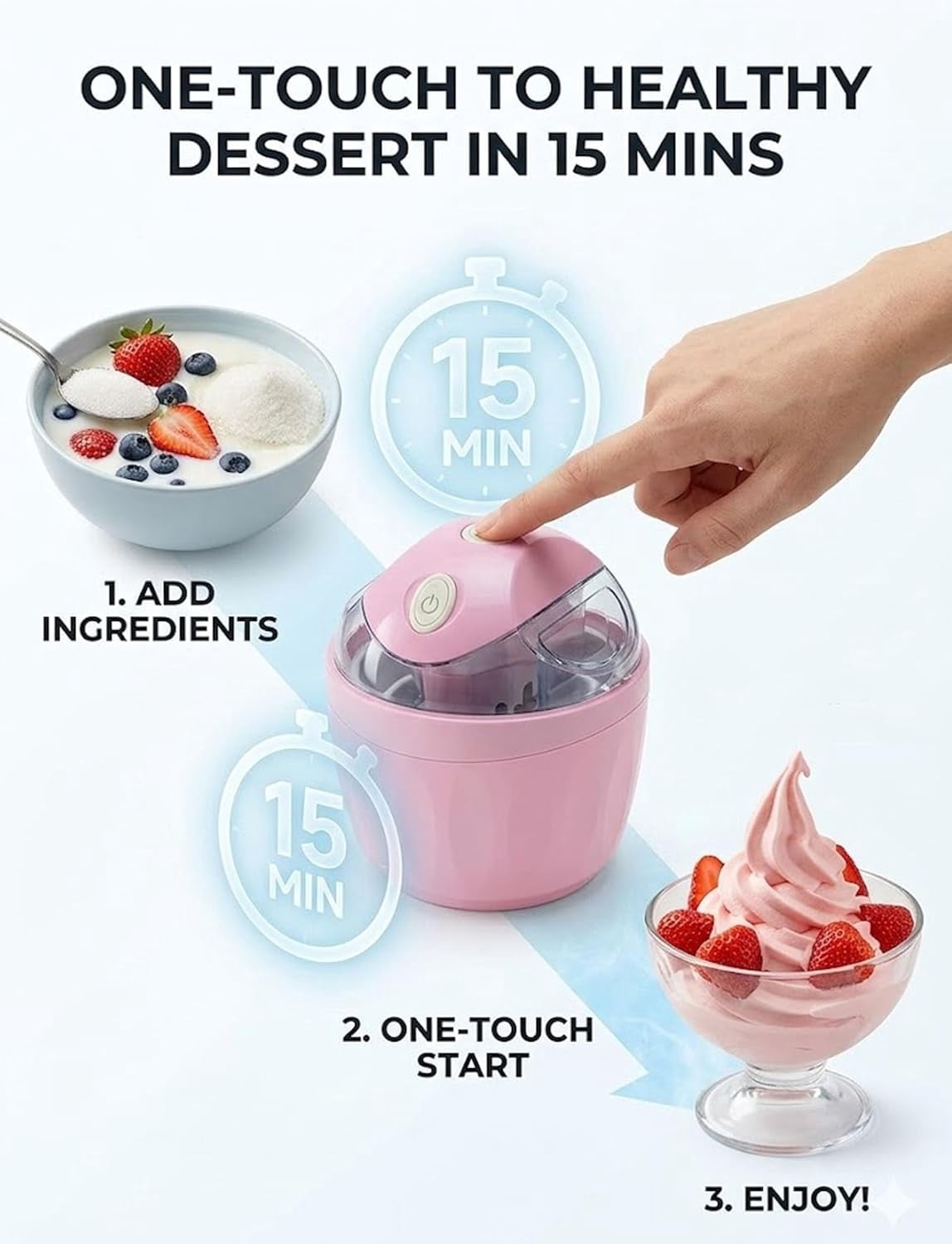 Small Home Mini Ice Cream Maker, 2026 New DIY Mini Ice Cream Maker, 17oz One-Touch Dessert Maker, Single Serving of Ice Cream, Frozen Yogurt, Electric Personal Machine, Family Treats (Blue)