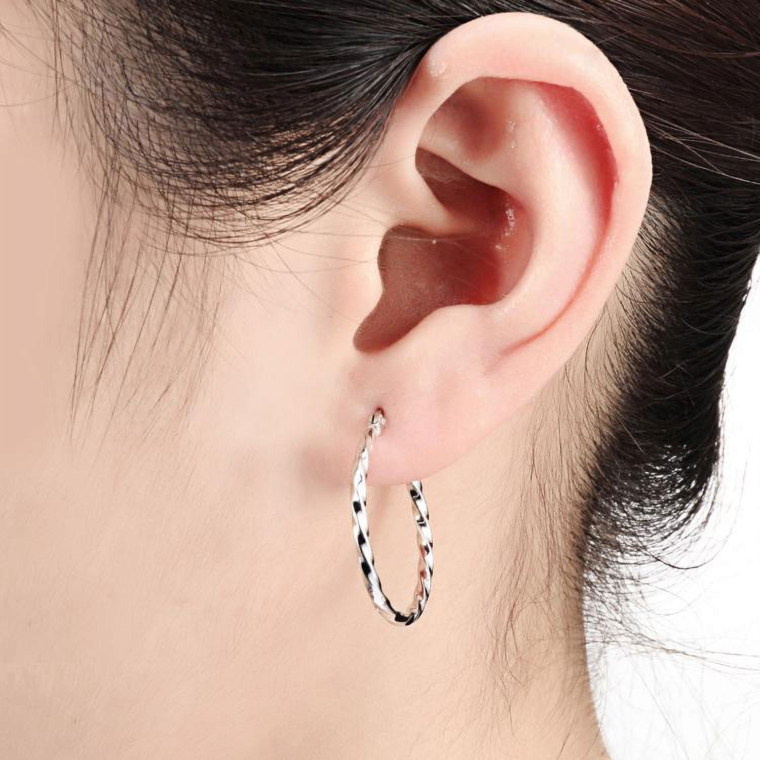 Tilo Jewelry 925 Sterling Silver Twisted Round Hoop Earrings, 2mm Tube (30mm) for Women & Unisex