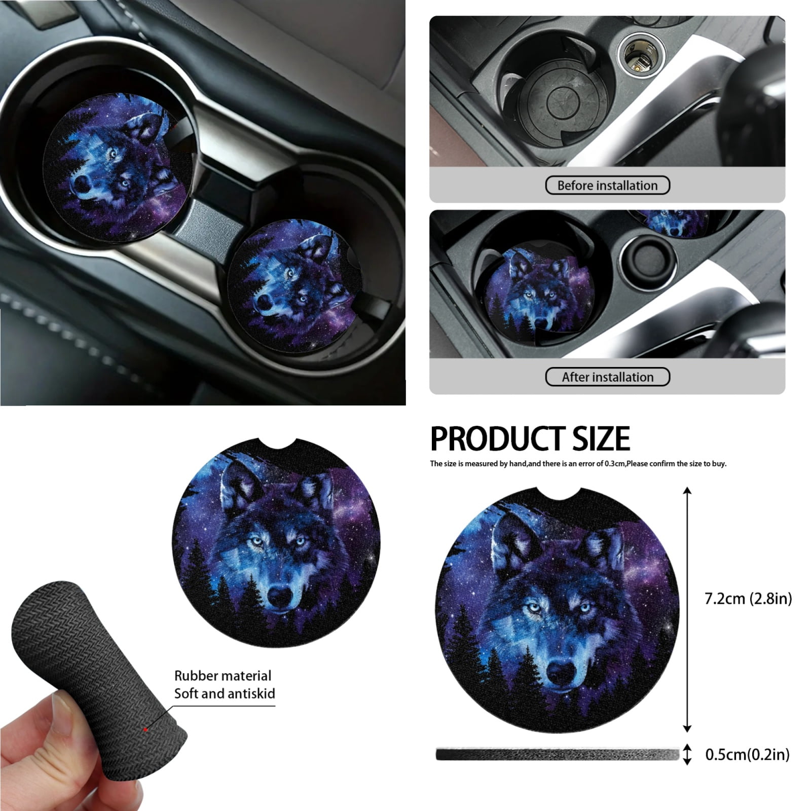 Garronmavis Star Wolf 15 PCS Universal Fit Car Seat Cover Full Set Cup Mats Car Seat Covers Steering Wheel Cover Keychain Car Trash Can Car Dash Accessories Auto Rear View Mirror Covers