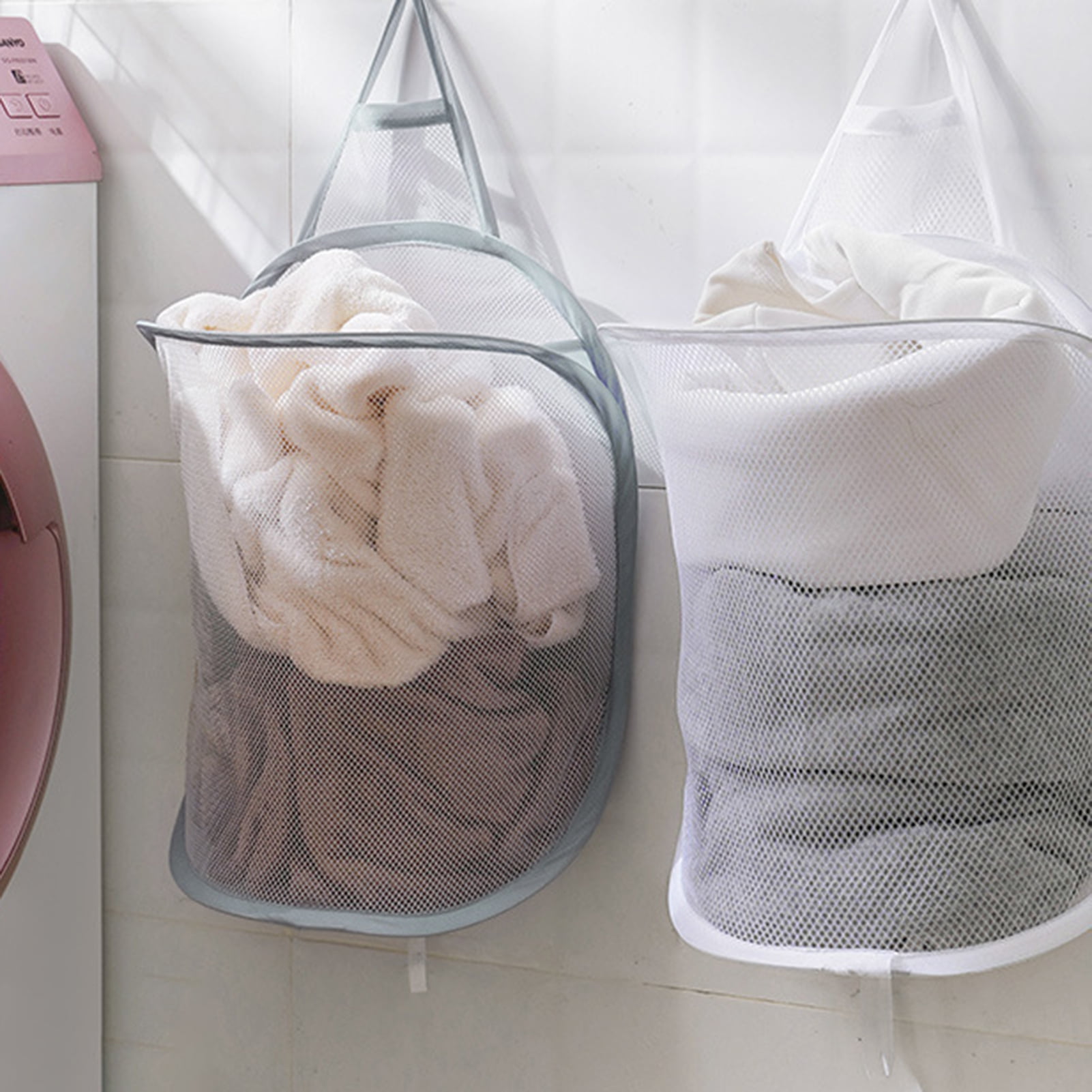 Hanging Mesh Laundry Bag, Space Saving Corner Small Laundry Basket