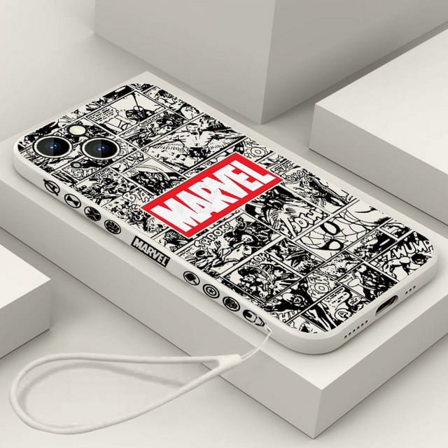 Marvel superhero cartoon For Apple iPhone 15 14 13 12 11 Pro Max Plus 8 7 SE Liquid Left Rope Phone Case Capa Soft Cover DMH