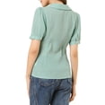 thumbnail image 3 of Allegra K Women's Camp Collar Button Front Textured Short Bubble Sleeve Shirt, 3 of 6