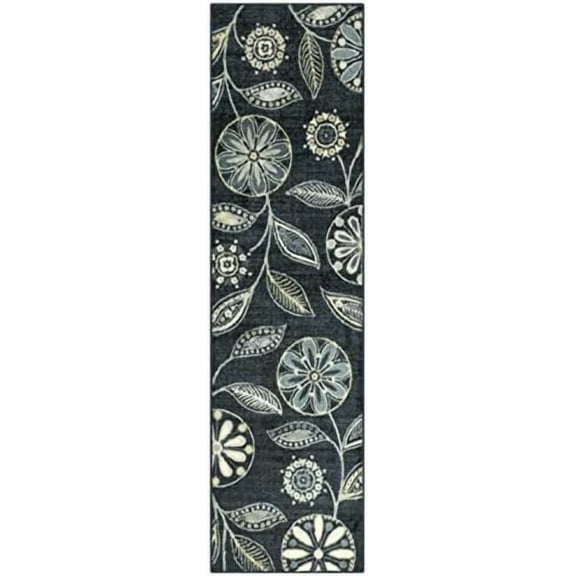 Reggie Floral Runner Rug - Made in USA - Washable, Non Slip Indoor Carpet for Kitchen, Hallway, and Laundry Room, 2' x 7', Persian Blue